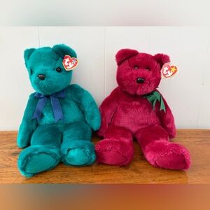 2 vintage Ty Teddy Beanie Buddies teal and cranberry 2000/1998